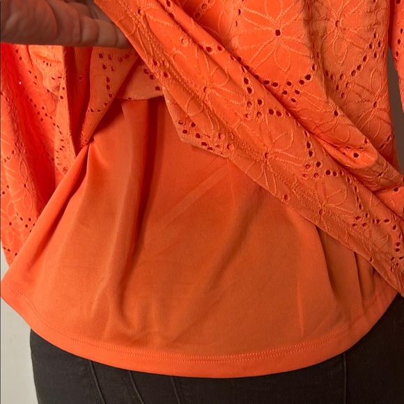 Rafaella Womens Embroidered Floral Eyelet Tunic Blouse Orange Lined Sz M - Picture 10 of 14